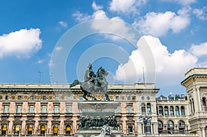Statue Vittorio Emanuele II on Piazza del Duomo square, Milan, Italy