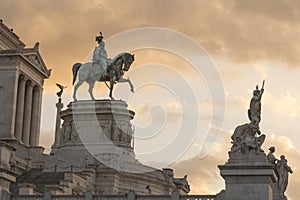 Statue of Vittorio Emanuele II in Rome at sunset