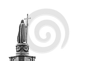 Statue of Vladimir The Great in Kiev, Ukraine, back view in black and white with copy space..Saint Vladimir is the baptizer