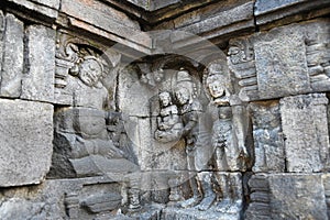 Statue Wall of Borobudur temple, Java, Indonesia