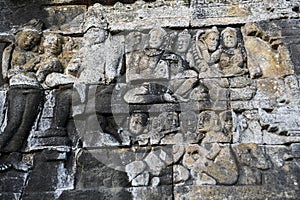 Statue Wall of Borobudur temple, Java, Indonesia