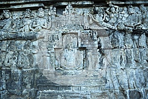 Statue Wall of Borobudur temple, Java, Indonesia