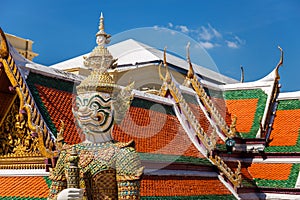 Statue of a warrior in a Buddhist temple photo