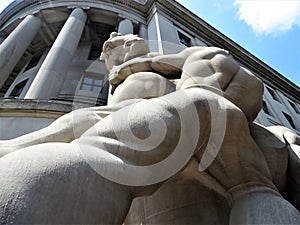 Statue, Washington DC, man struggling with horse