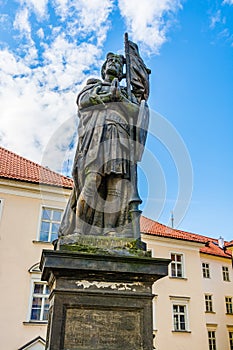 Statue of Wenceslaus I, decoration on the south side of Charles Bridge over the river Vltava in Prague, Czech Republic