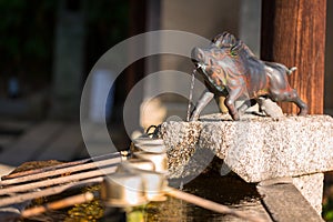 Statue of wild boar guardian at japanese temple