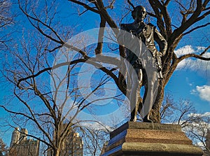 Statue of William Shakespeare by John Quincy Adams Ward standing in Central park New York city