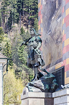 Statue of William Tell and his son at the Rathausplatz City Hall Square of Altdorf