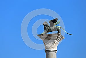 statue of the winged lion symbol of the City of Venice in Italy