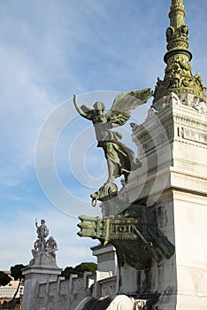 The statue of a winged woman in the monument to Victor Emmanuel II. Altar of the Fatherland at the Venice Square Piazza Venezia,