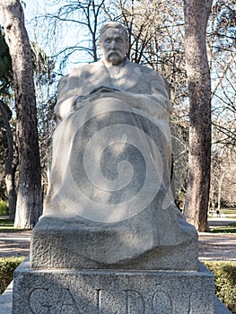 Statue of the writer Benito Perez Galdos 1843-1920 the Retiro Park in Madrid, Spain