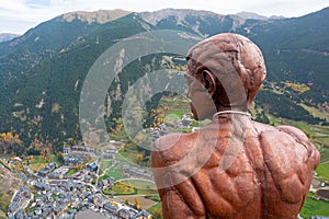 Statue of a young man at Roc del Quer viewpoint at Andorra