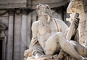 Statue of Zeus in Fountain, Piazza Navona, Rome, Italy