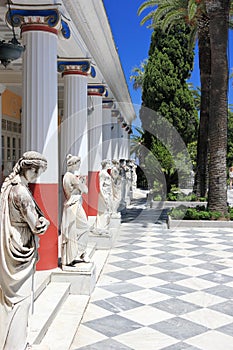 Statues in the Achilleion terrace. Gastouri an Corfu island, Greece.