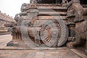 Statues along the walls of the steps in Airavatesvara Temple located in Darasuram town in Kumbakonam, India