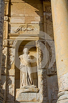 Statues in ancient antique city of Efes, Ephesus ruins