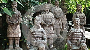 Statues of ancient Japanese warriors in the recreation park.