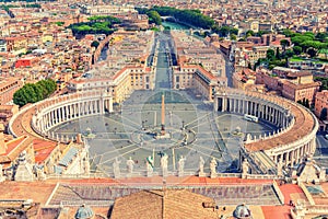 The statues of Apostles on the top of St. Peter's Basilica and Vatican Square, Rome, Italy