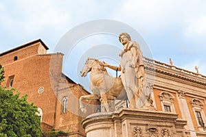 Statues atop the steps to the Capitoline Hill
