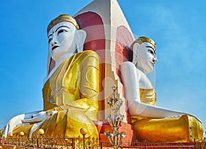 Statues of Buddha in Kyaik Pun Pagoda, Bago, Myanmar