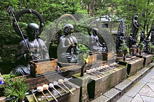 Statues of Buddhas at Okunoin cemetery at Koyasan, Japan.