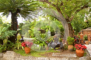 Statues and ceramics on the Territory of Po Nagor Cham towers, Vietnam