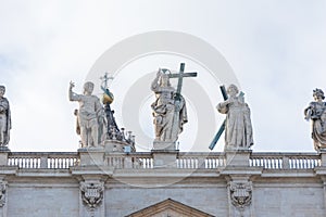 Statues on Colonnade Surrounding St. Peter`s Basilica, Vatican, Italy