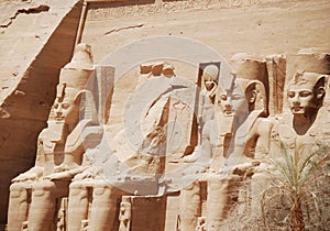 Statues and corridor inside the temple of Abu Simbel. Aswan, Egypt