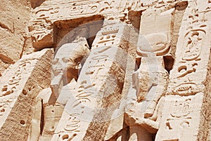 Statues and corridor inside the temple of Abu Simbel. Aswan, Egypt