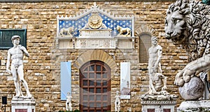 Statues of David and Hercules near Palazzo Vecchio in the Piazza della Signoria.