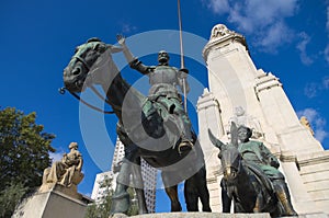 Statues of Don Quixote and Sancho Panza at the Plaza de Espana in Madrid.