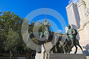 Statues of Don Quixote and Sancho Panza at the Plaza de Espana in Madrid.