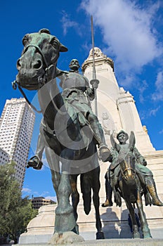 Statues of Don Quixote and Sancho Panza at the Plaza de Espana in Madrid.