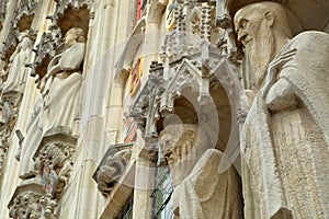 Statues on the facade of the City Hall on Burg Square in Bruges