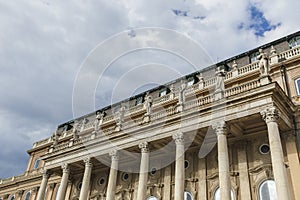 Statues on the facade of the royal residence in Buda Castle.Budapest