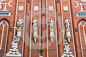 Statues at the famous House of the Blackheads in Riga, Latvia