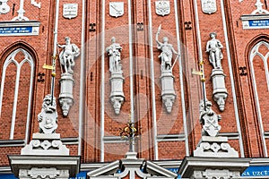 Statues at the famous House of the Blackheads in Riga, Latvia