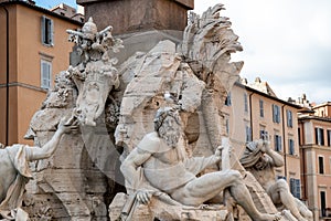 Statues on Fontana dei Quattro Fiumi in Piazza Navona