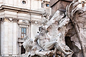 Statues of Fontana dei Quattro Fiumi in Rome