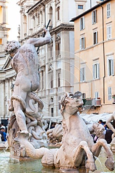 Statues of Fontana del Nettuno on Piazza Navona