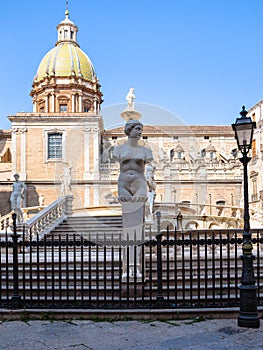 Statues and Fontana Pretoria in Palermo city