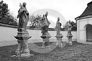 Statues at former cemetery in Zdar nad Sazavou