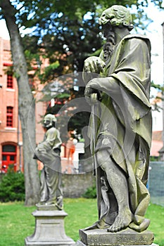 Statues front brugge cathedral photo