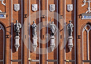 Statues of gods on the House of the Blackheads in Riga