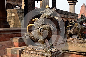 Statues of guarding lions photo