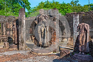 Statues at Hatadage at the quadrangle of Polonnaruwa ruins, Sri