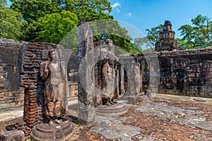 Statues at Hatadage at the quadrangle of Polonnaruwa ruins, Sri