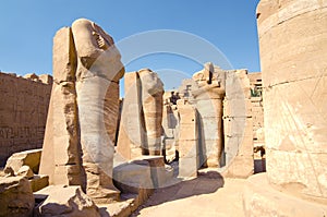 Statues of headless pharaoh in the temple of Amun at Karnak, Luxor in Egypt