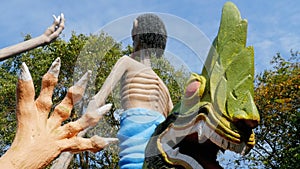 Statues from hell depicting human vices in the temple of Eden and Hell. Thailand