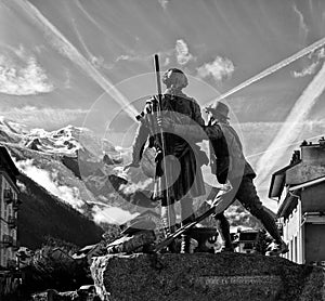 Statues of Horace-BÃ©nÃ©dict de Saussure and Jacques Balmat  in Chamonix - Mont Blanc - France